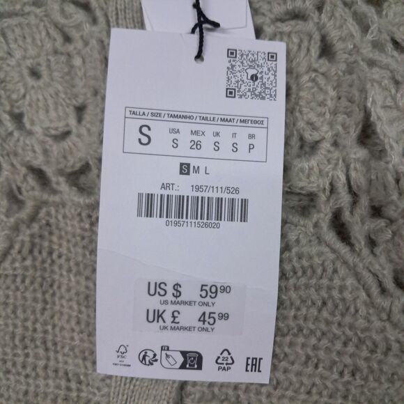 NWT Zara Combined Crochet Knit Cardigan Sweater Womens Small Green Cottagecore - Picture 3 of 15
